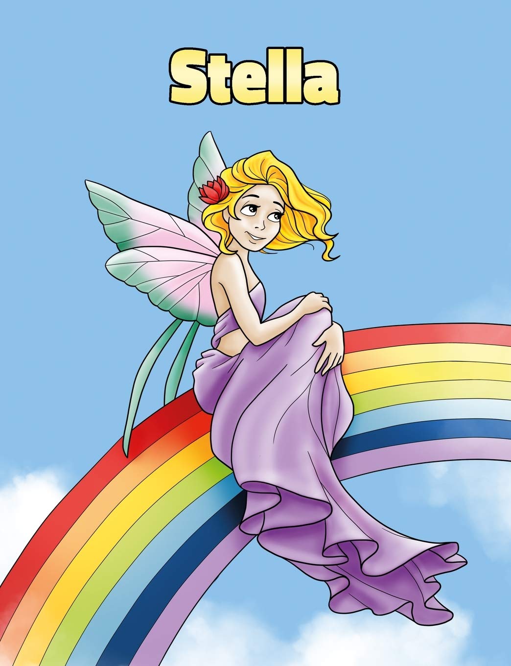 Stella: Personalized Composition Notebook – Wide Ruled (Lined) Journal. Rainbow Fairy Cartoon Cover. For Grade Students, Elementary, Primary, Middle School, Writing and Journaling