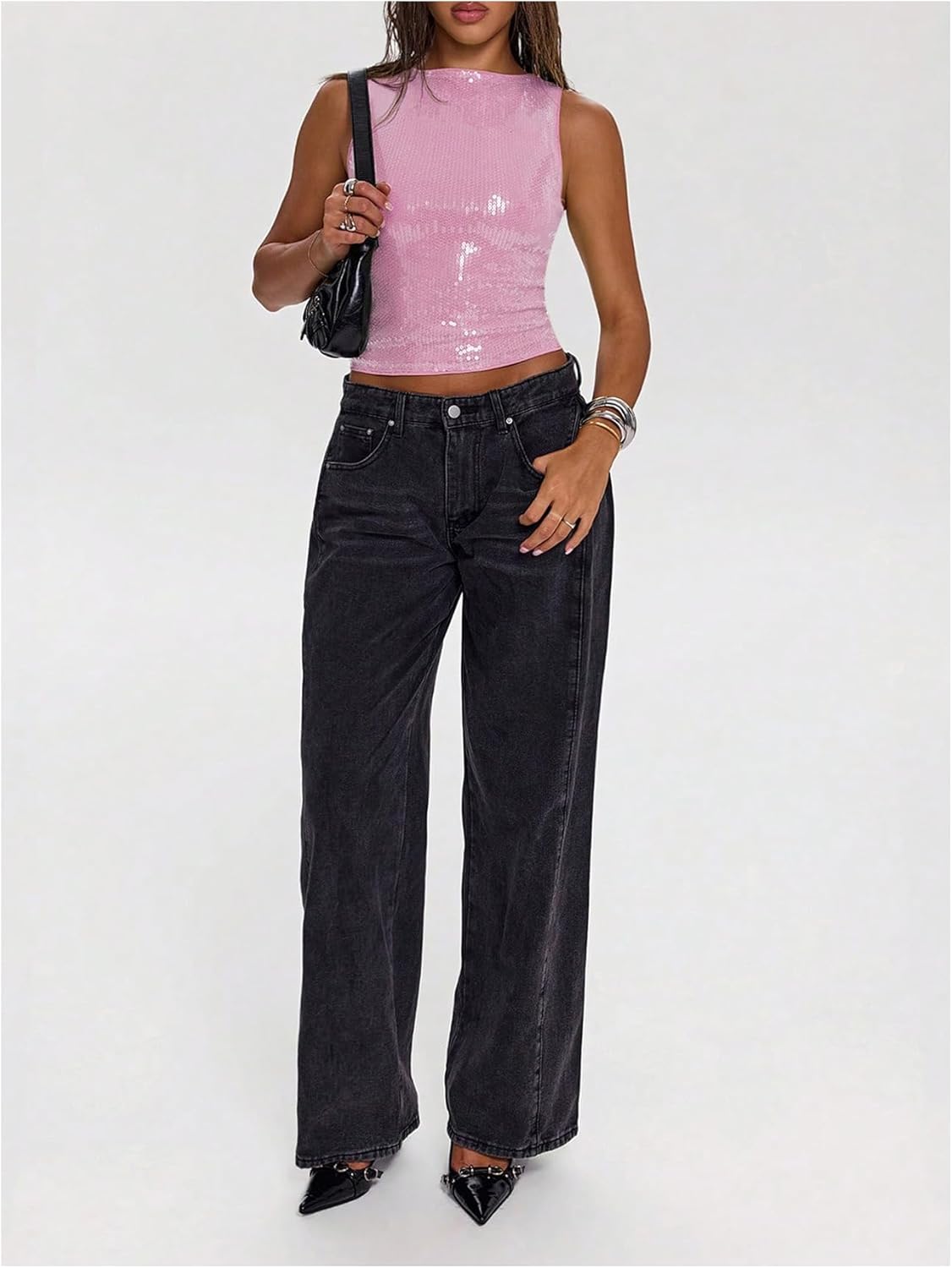 MakeMeChic Women's Sparkly Sequin Tops Y2k Sleeveless Crop Going Out Rave Tops Clubwear - Image 3