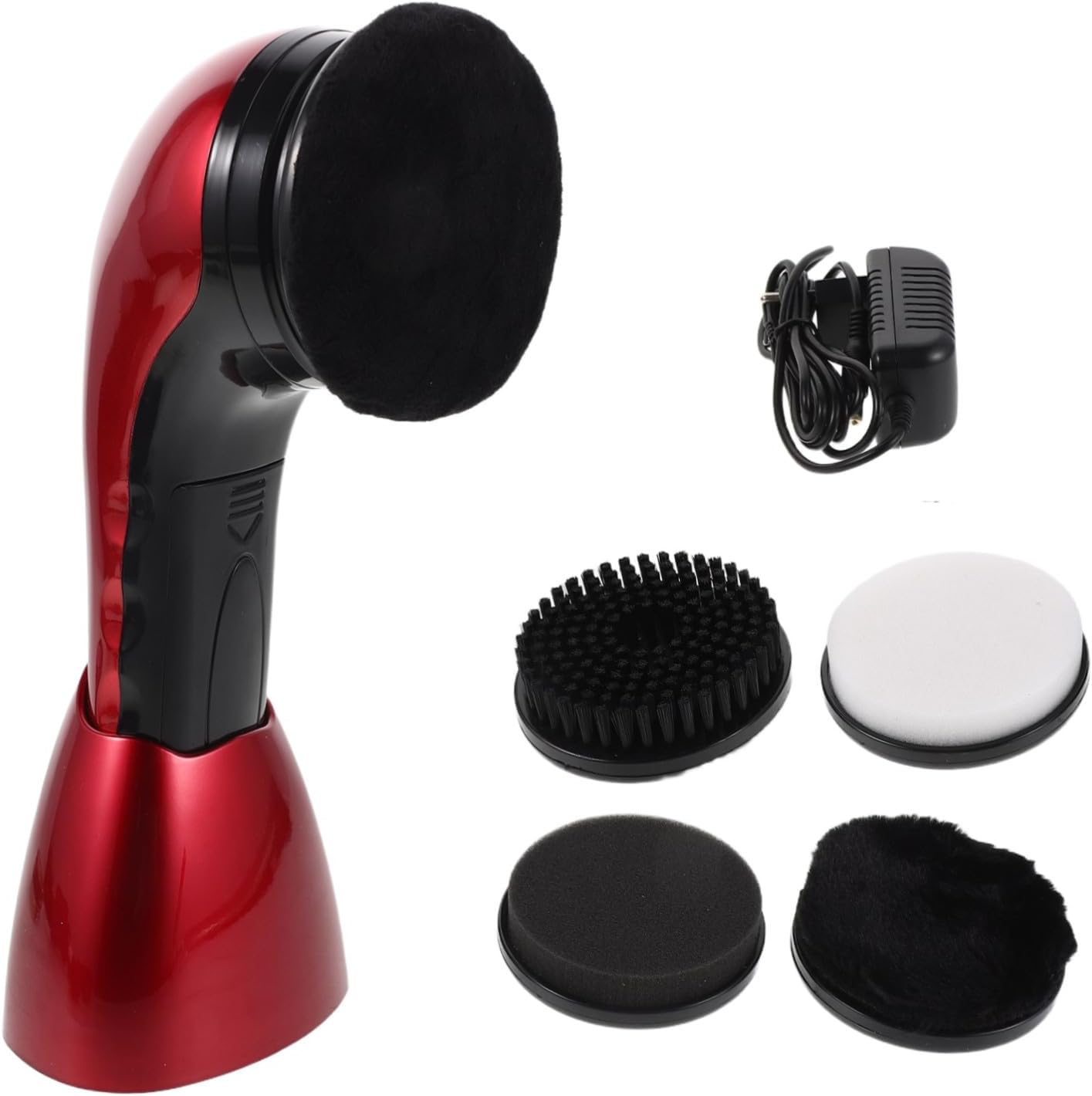 Electric Shoe Polishing Brush Kit 710 Red Dual Power | Replacement Brush Heads Interchangeable Heads Portable Automatic Care Fiber Sponge Plastic Build , Travel Home Use