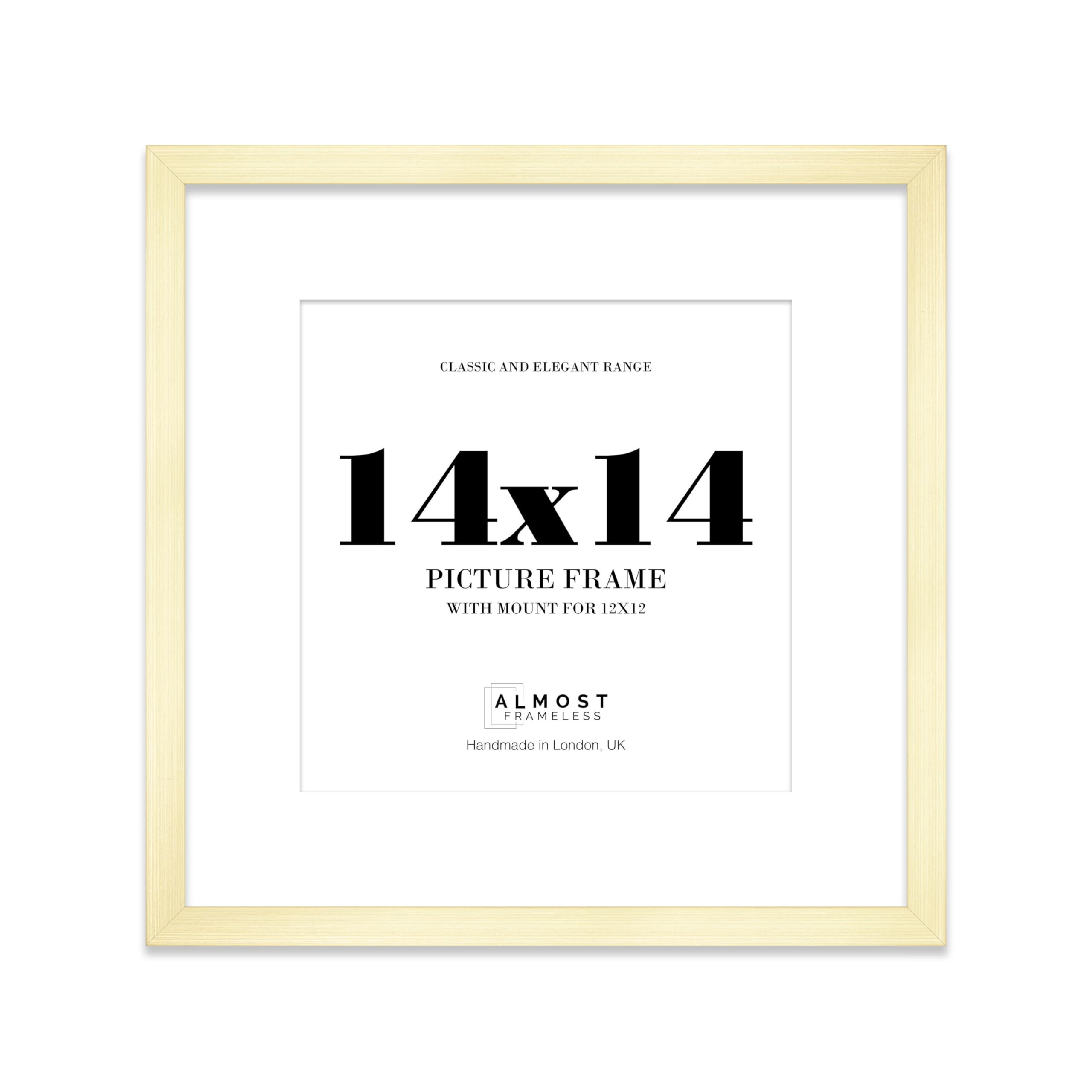 14x14 Gold Picture Frame with Mount for 12x12 Photos, Prints - Modern Square Wall Frame, 1 Pack