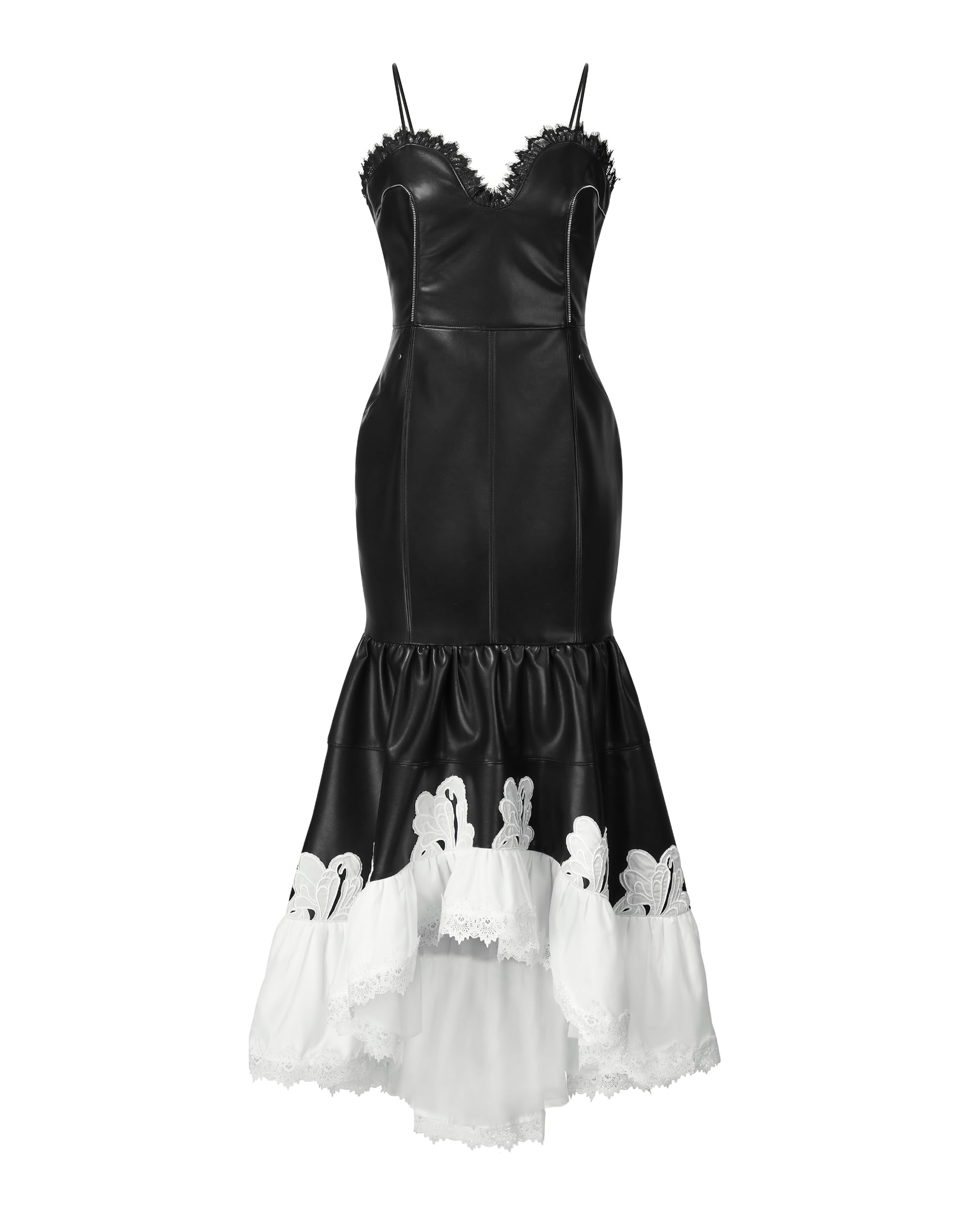 JW PEI Women's Zora Lace Trim Leather Dress - Black