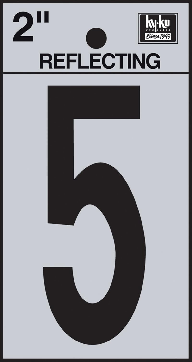 Hy-Ko RV-25/5 2 Black Vinyl Self-Stick Reflective Number 5