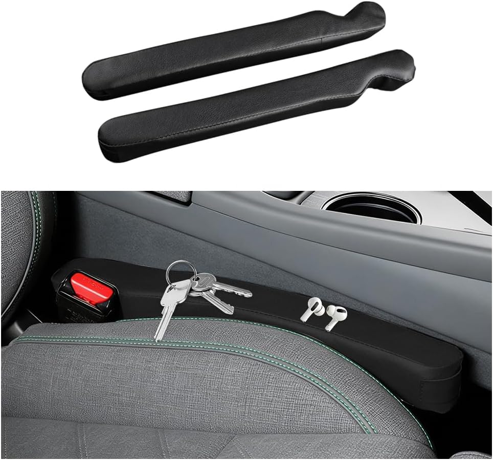 2PCS Car Seat Gap Filler, Soft Foam Leather No Drop Automotive Gap Stopper Between Seat and Console, Vehicle Seam Guard Gap Plug Crevice Catcher Blocker, Universal Fit (Black)