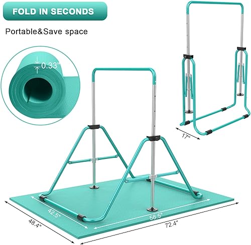 Miniatura 19 de Barras de gimnasia para niños con altura ajustable, barra de entrenamiento de gimnasia plegable, barra horizontal expandible junior para el hogar