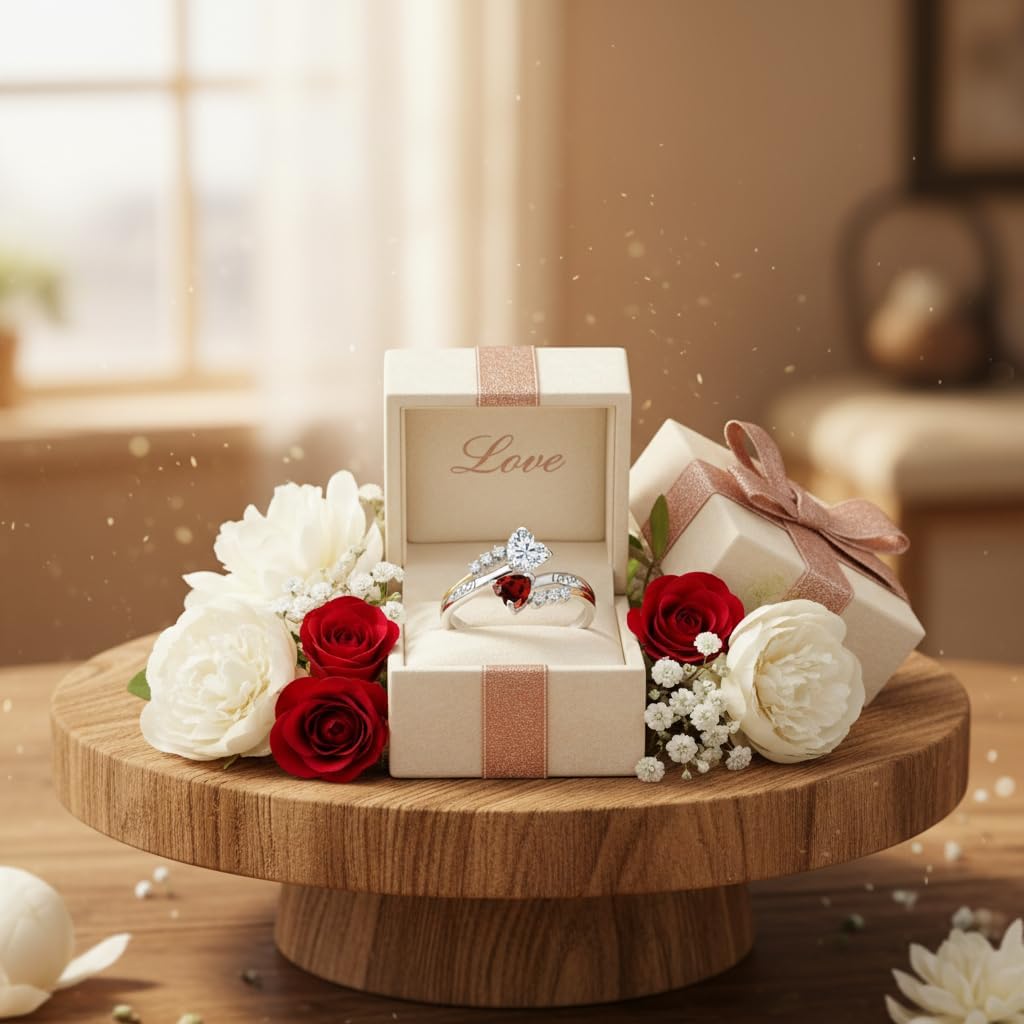 Personalized Heart Birthstones Mom Promise Ring for Women Custom Solid 10K 14K 18K White Gold Engraved Names Engagement Rings for Her Wife Wedding Anniversary Birthday Gift US Size 4-15