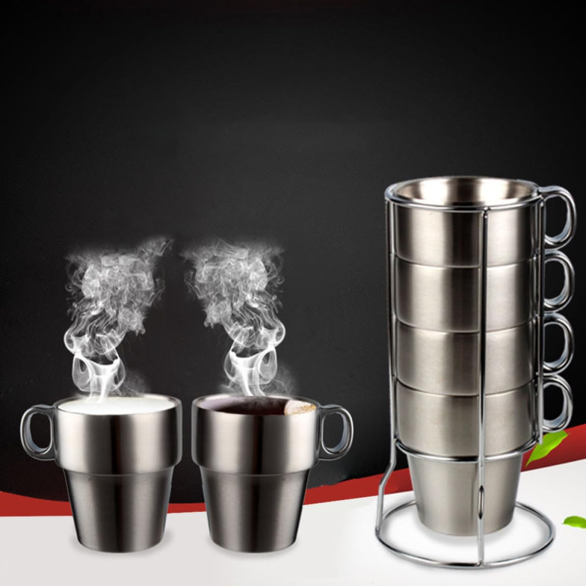 GALPADA Set de 4 Tazas Térmicas de Acero Inoxidable de Doble Pared Soporte Apilable para Camping y Picnic, Aislamiento Térmico y Retención de Frío