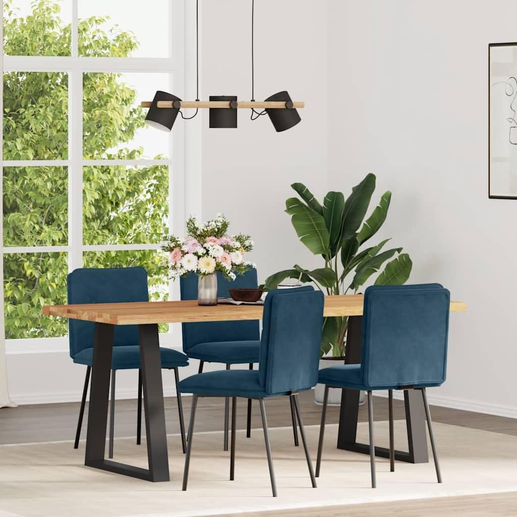 Sedie da sala da pranzo, 4 pezzi, velluto blu, metallo e legno