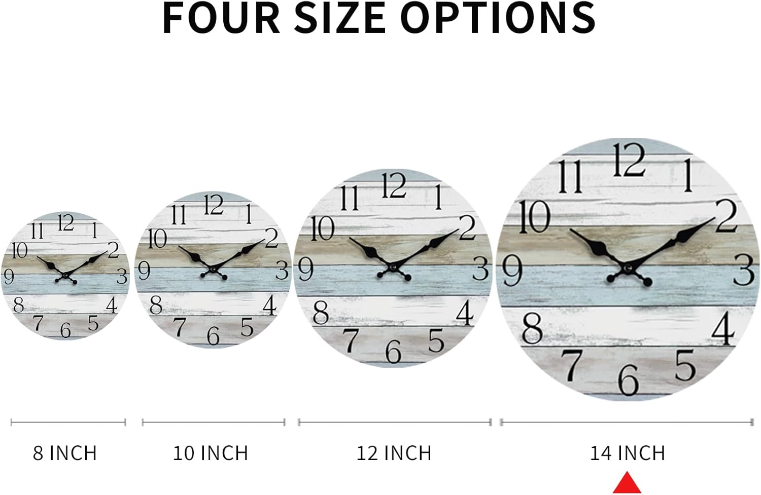 HYLANDA Wall Clock, 14 Inch Wall Clocks Battery Operated Silent Non Ticking, Large Wooden Clocks Decorative for Kitchen, Bathroom, Bedroom, Living Room Blue White