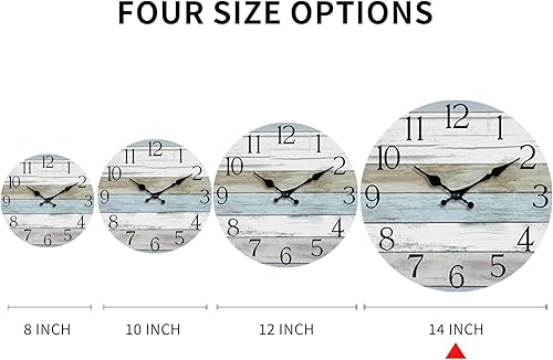 Miniatura 2 de HYLANDA Reloj de pared de 14 pulgadas, funciona con pilas, silencioso, sin tictac, relojes de madera grandes decorativos para cocina, baño,
