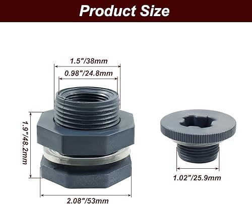 Miniatura 2 de 2 piezas NPT34 de PVC con enchufes, conector de tanque de agua de plástico de 34 pulgadas, accesorios de tubería roscados a granel para barriles de