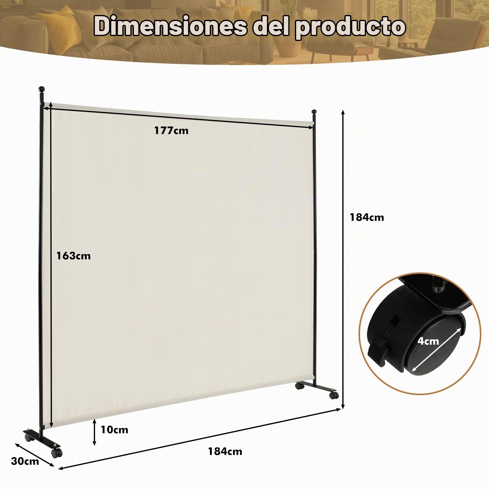 GIANTEX Biombo de 184 x 184 cm con Ruedas Giratorias, Separador de Habitación, 1 Pieza, Protección Privada, Divisor Pared de Tela, Ruedas Bloqueables (Beige)