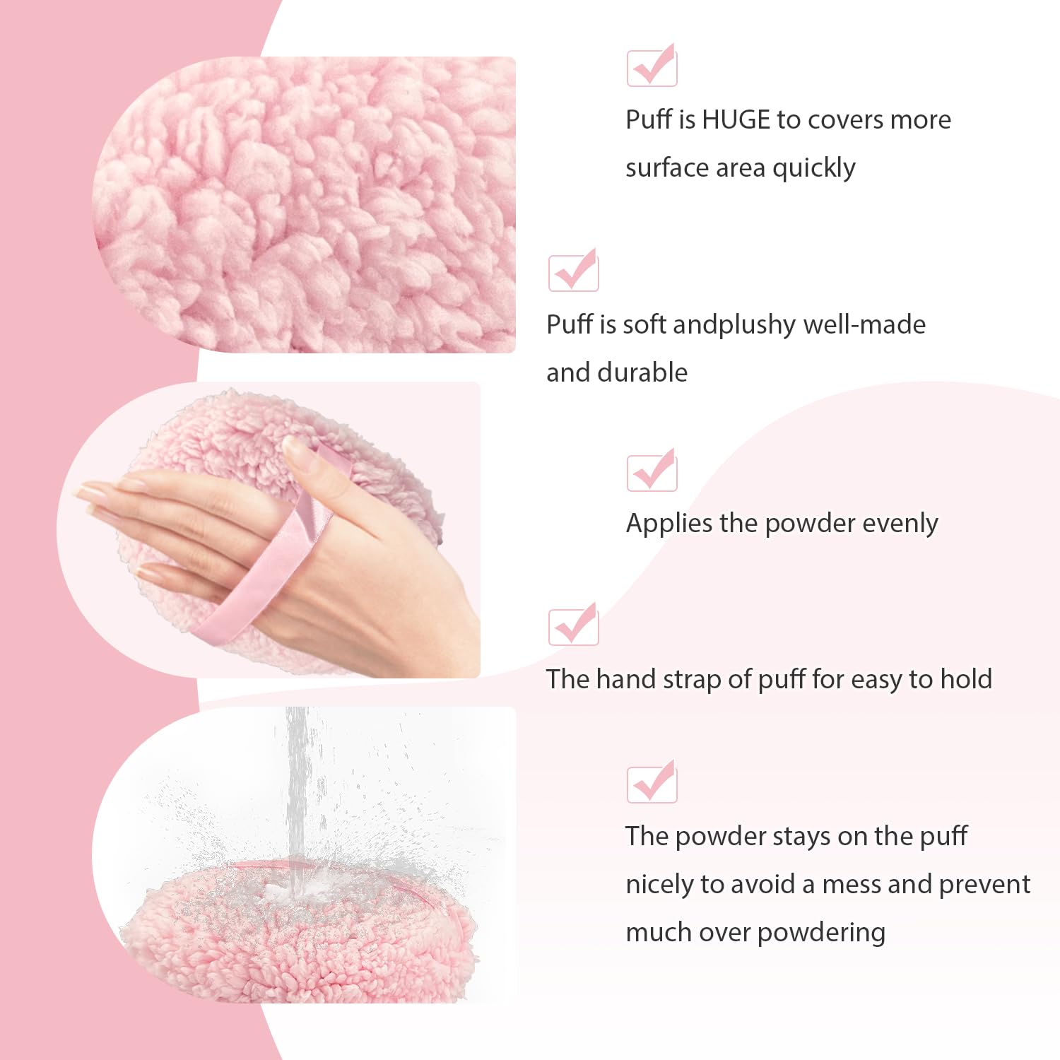6'' Body Powder Puff 2-Pack with Storage Box – Oversize Soft Dusting Puff for Women, Fluffy Talcum Powder Applicator, Gentle Skin Care Puff for Post-Bath Use，Pink