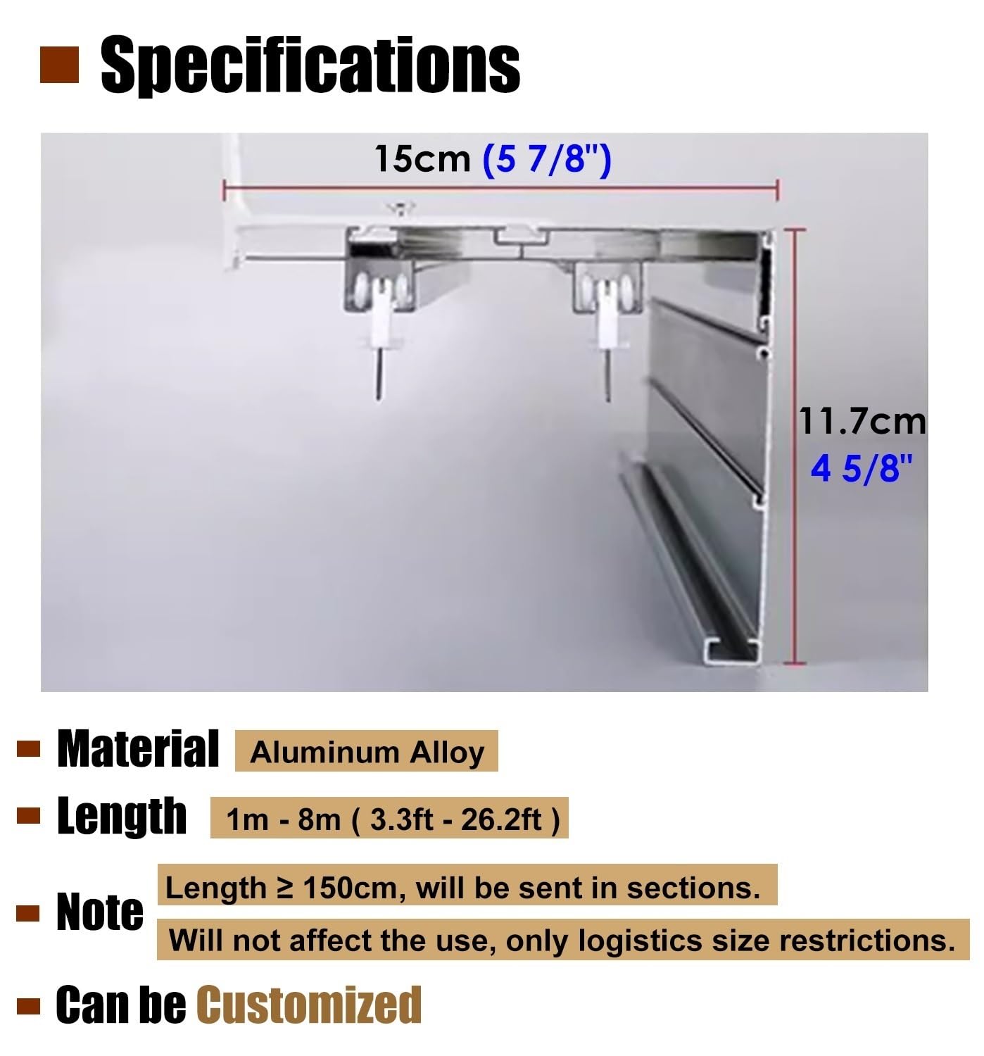 Rail de rideau de plafond personnalisable pour rideaux, cadre de plafond suspendu décoratif, idéal pour la douche, le salon et les cloisons de séparation de fourgonnette, longueur 435 cm (17