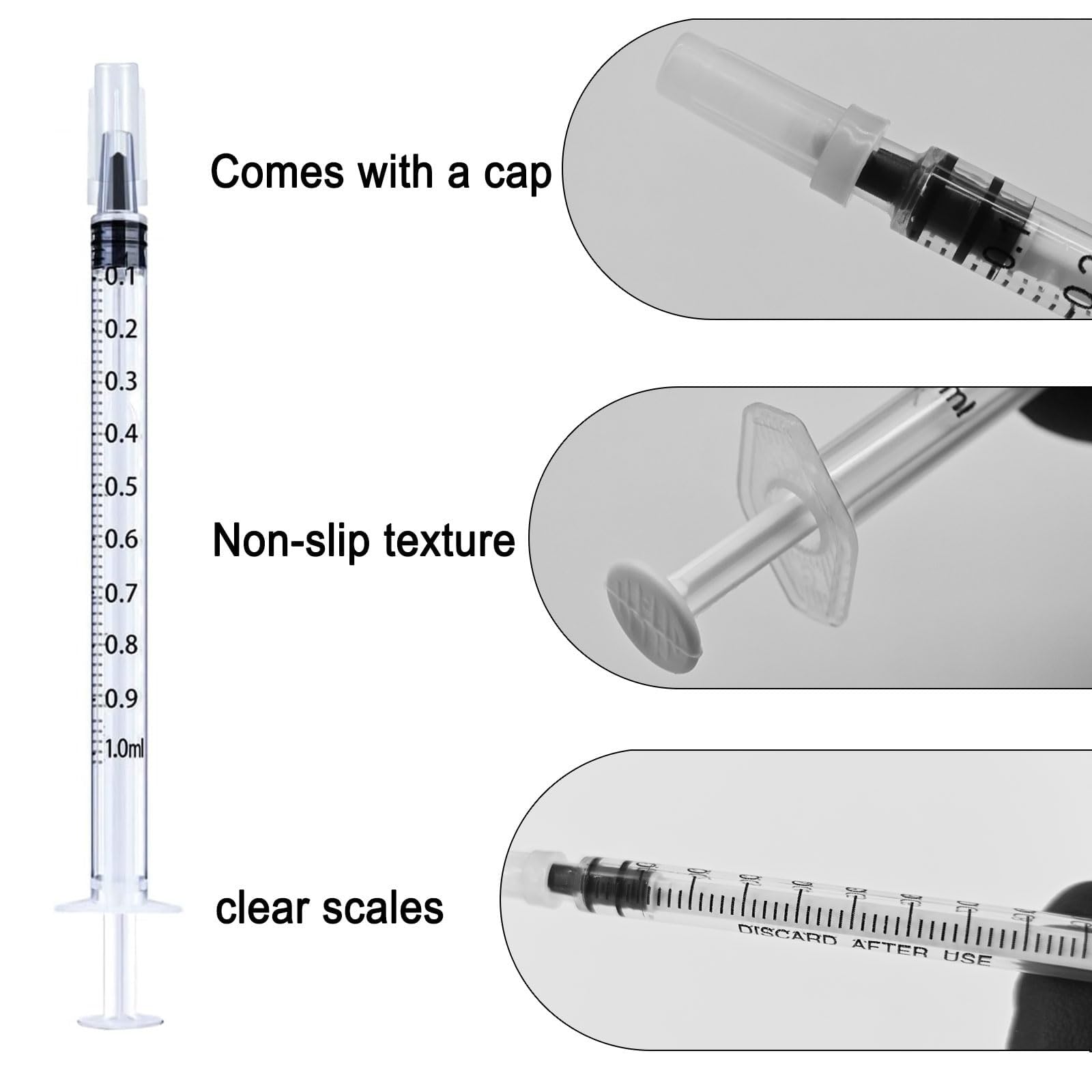 Jeringa de plástico líquido sin aguja de 1 ml, jeringa de laboratorio científico, medición de líquido, alimentación de mascotas, embalaje individualmente estéril (blanco, 100 unidades)