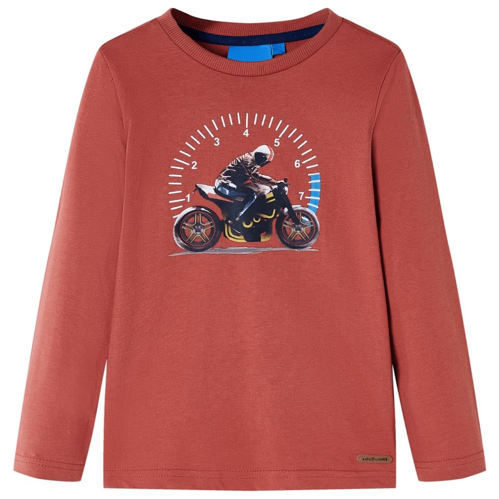 vidaXL Kids' T-Shirt with Long Sleeves Children T Shirt Motorbike Print Henna 116