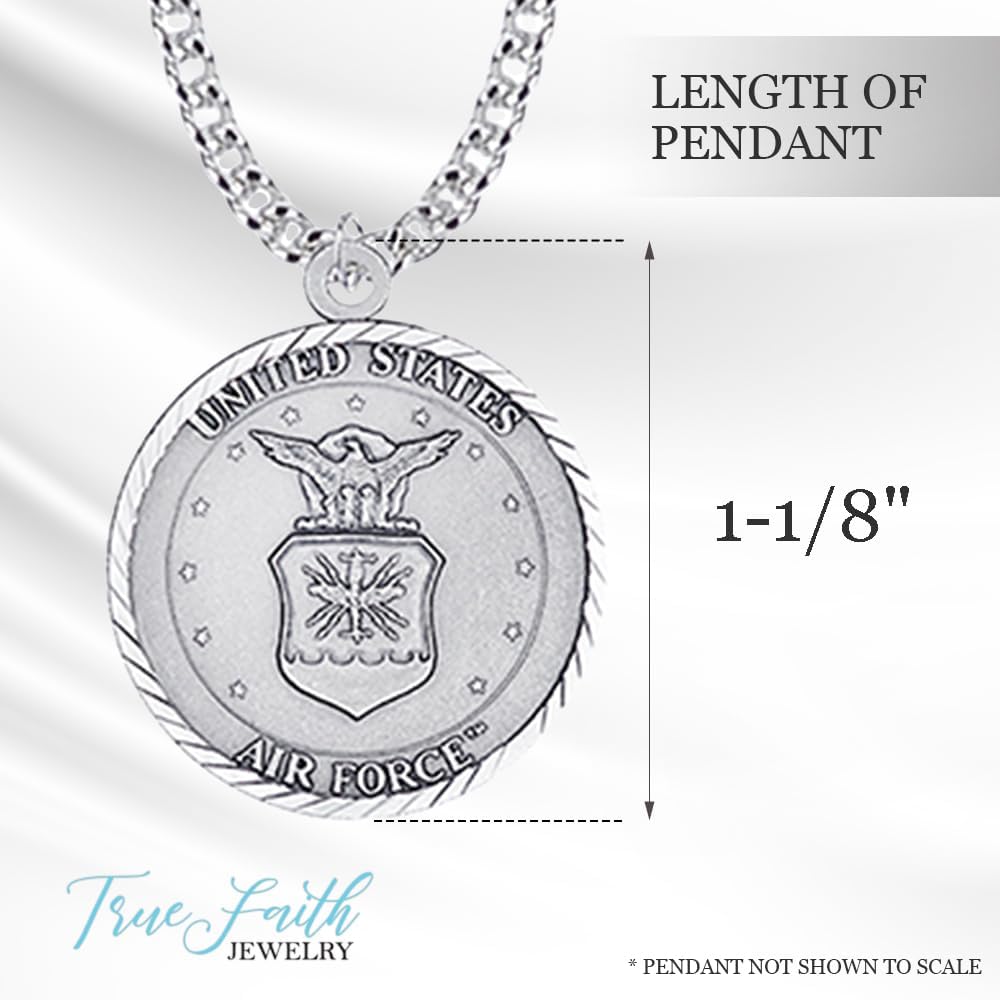 True Faith Jewelry Sterling Silver United States Air Force Service Medal with St Michael Patron Saint Archangel Pendant Necklace, 1-1/8 Inch