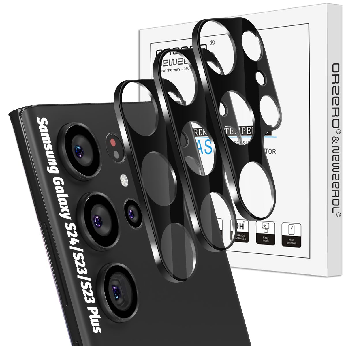 Photo 1 of (3 Pack) Orzero Camera Lens Protector Compatible for Samsung Galaxy S23 Ultra 5G, Protector de Cámera Tempered Glass 9 Hardness HD Anti-Scratch Bubble-Free