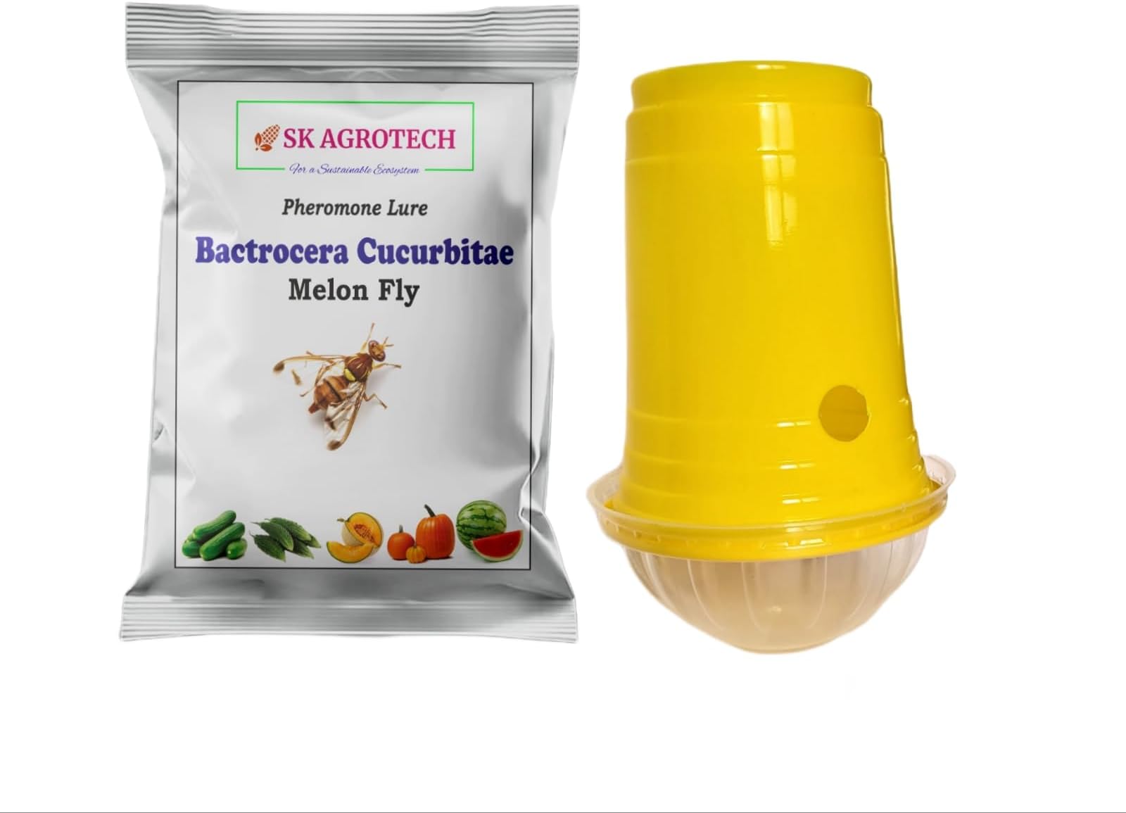 Fruit Fly Trap & Melon Fly Pheromone Lure(Bactocera Cucurbite) for Pumpkin, Gerkin, Musk Melon, Bottle Guard (5)