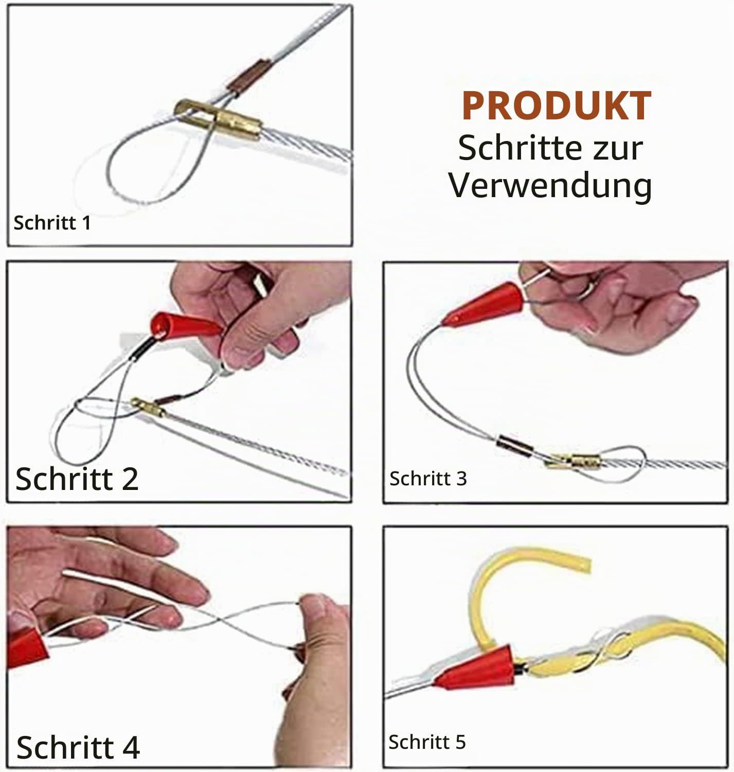 Kabeleinziehhilfe, 50m 4,5mm Einziehspirale Polyester Einziehdraht mit 2 Führungsfeder Kabeleinziehhilfe Einziehhilfen mit 5 Führungsfedern für Einzugsband zur Kabelverlegung Leerrohr