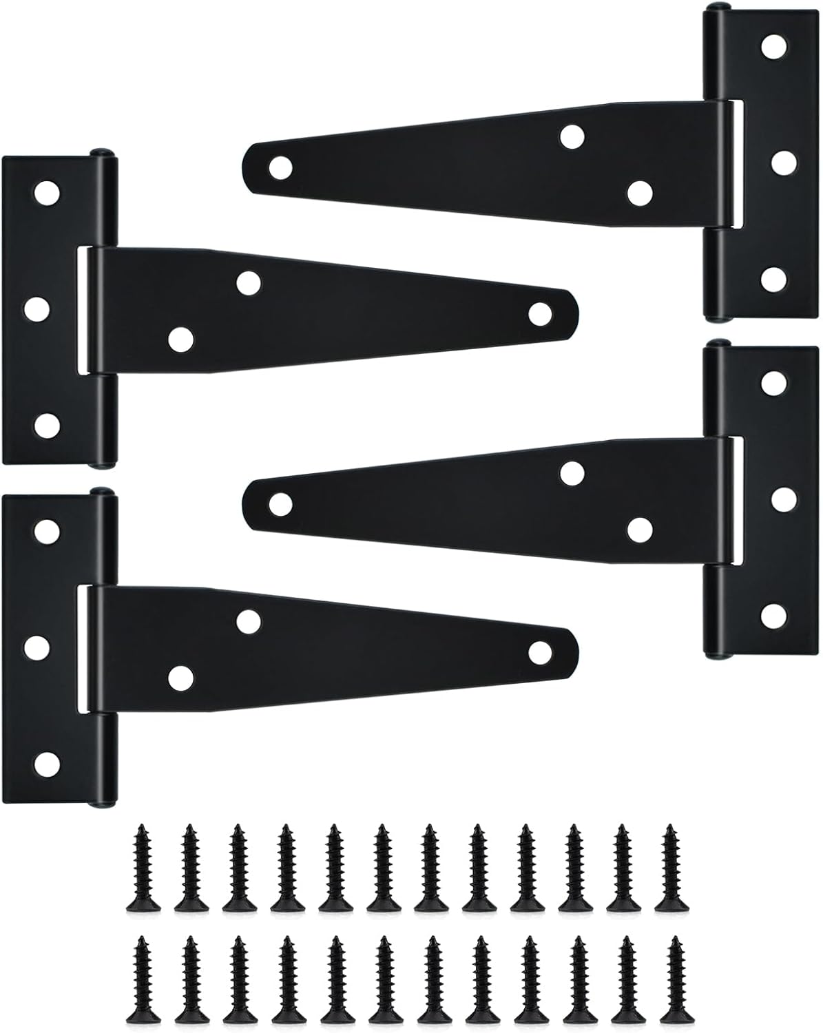 4 Pcs T Strap Gate Hinges, Heavy Duty 4 inch Barn Door Hinges, Black Tee Shed Hinges with Mounting Screws for Barn Door, Shed or Wooden Fences