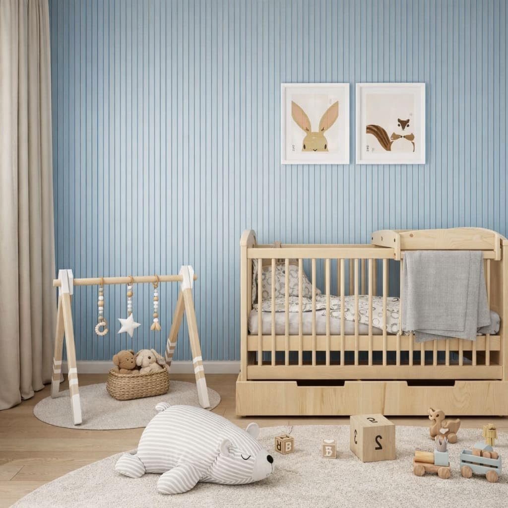 Jobu Acoustic Wall Panels in Baby Blue with White Backing, 240cm x 60cm, (3 Pack)