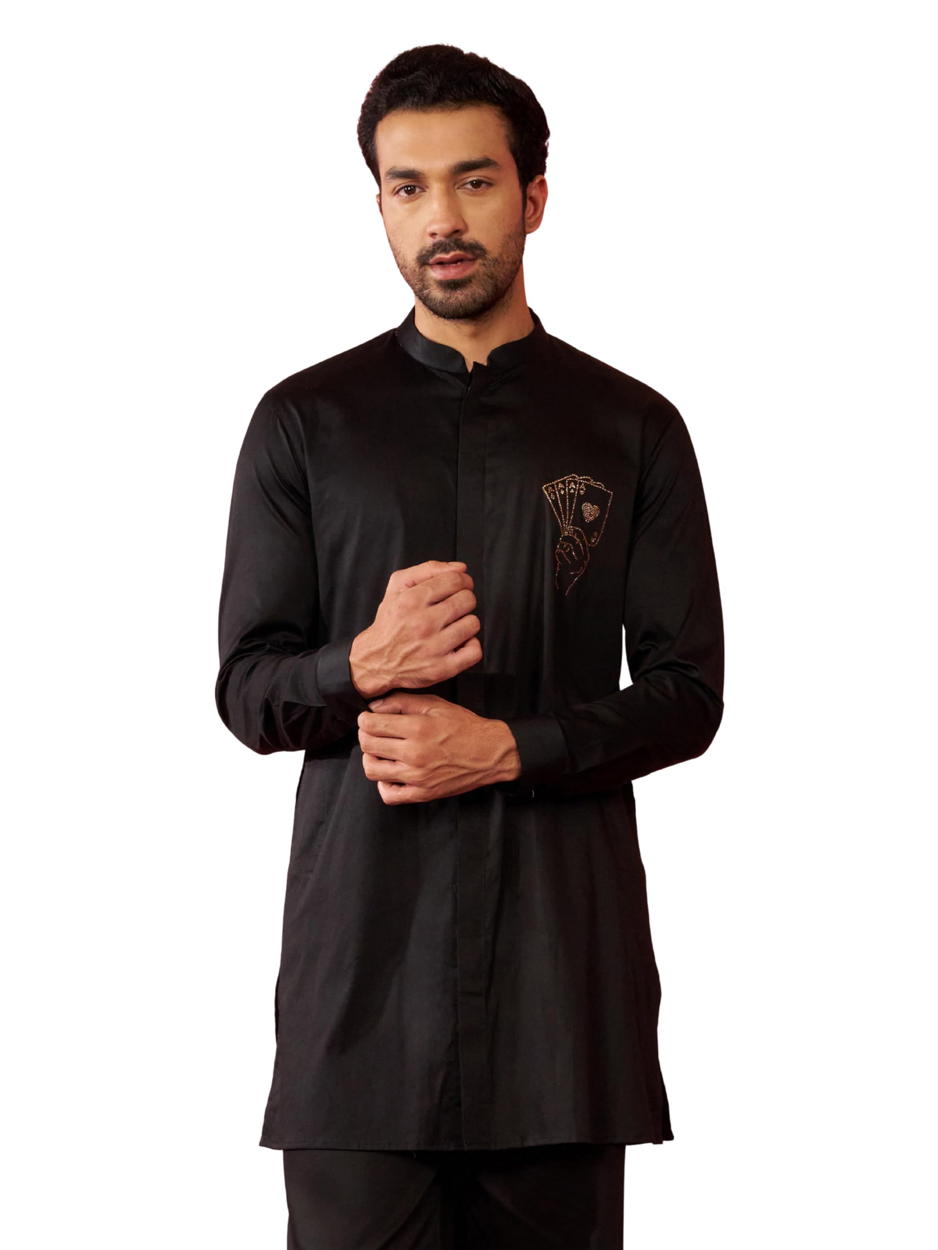 Men's Ace of Style Mid-Length Kurta - Fine Satin Stone Work-image-12