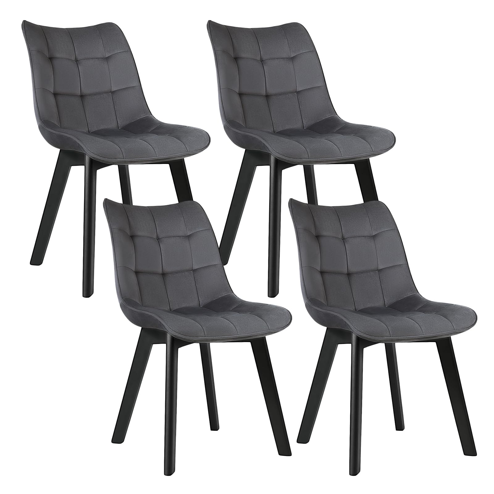 EUGAD Esszimmerstühle 4er Set, für Wohnzimmer Küche Esszimmer, Küchenstühle gepolstert mit Rückenlehne, Sitzfläche aus Samt, mit Holzbeinen, bis 150 kg belastbar, Dunkelgrau