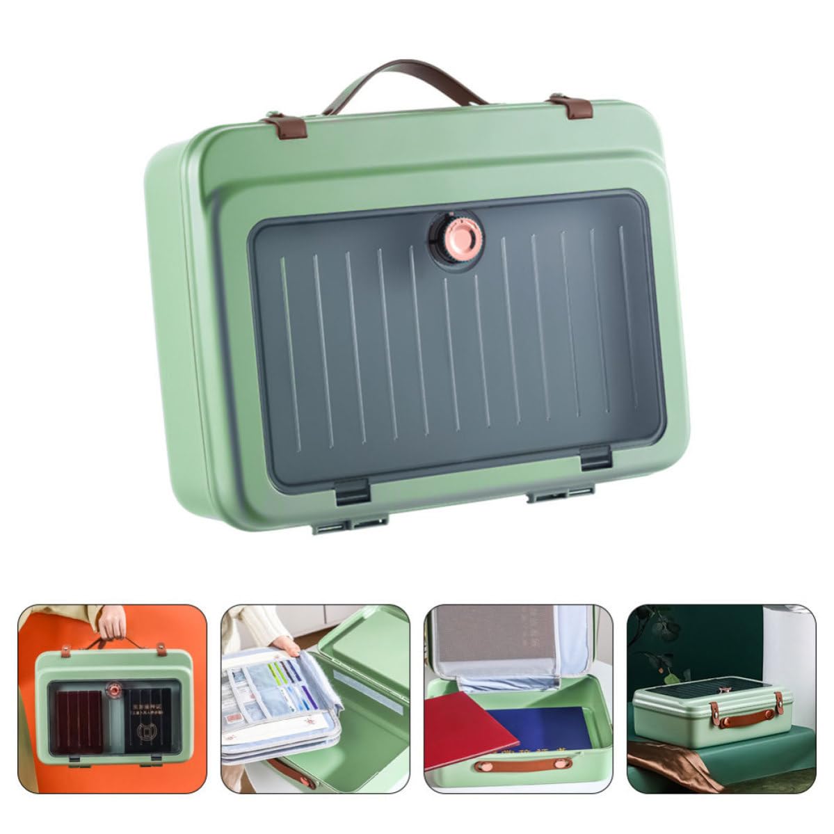 YARNOW Paquet Organisateur de Documents Portable Vert en Abs et Toile Grosse Capacité, Design Multicouche Pratique pour Rangement de Dossiers et Certificats