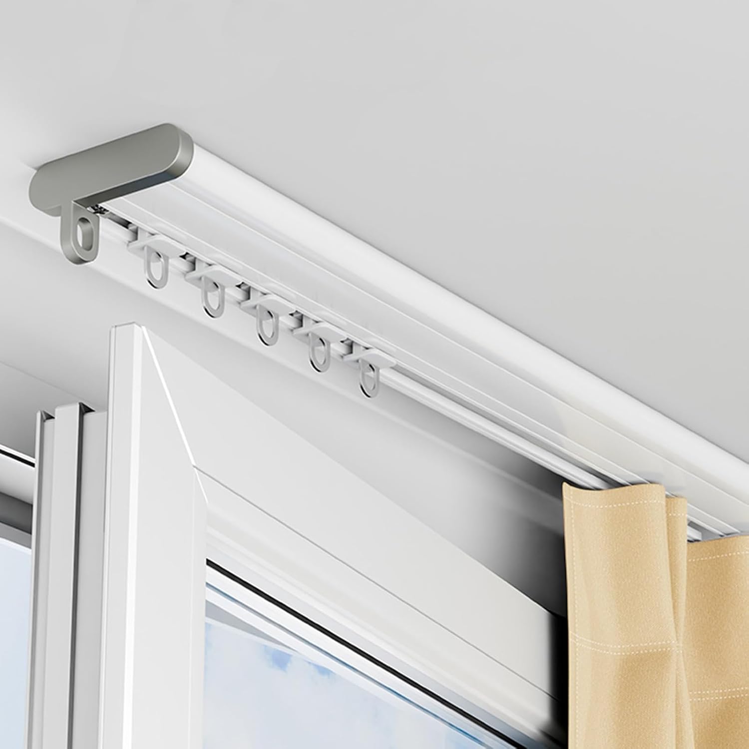 Aluminum Extra Thin Ceiling Tracks, Sliding Door Curtain Rod No Drill, for Bathroom/Bay Window/Closet Dorm/Doorway, Curtain Track Set with Accessories(130cm/4.2ft)