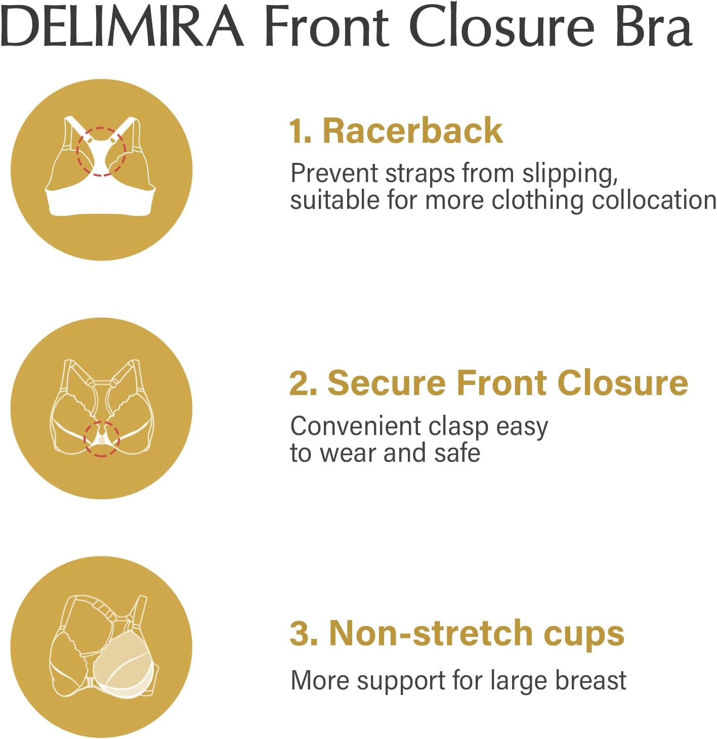 DELIMIRA Women's Racerback Front Closure Bras Lace Plus Size Full Coverage Underwire Unlined Support Bra - Image 3