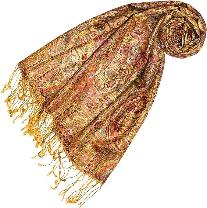 Pashmina soie anti-irritation grand format 70x190cm beige et rouge
