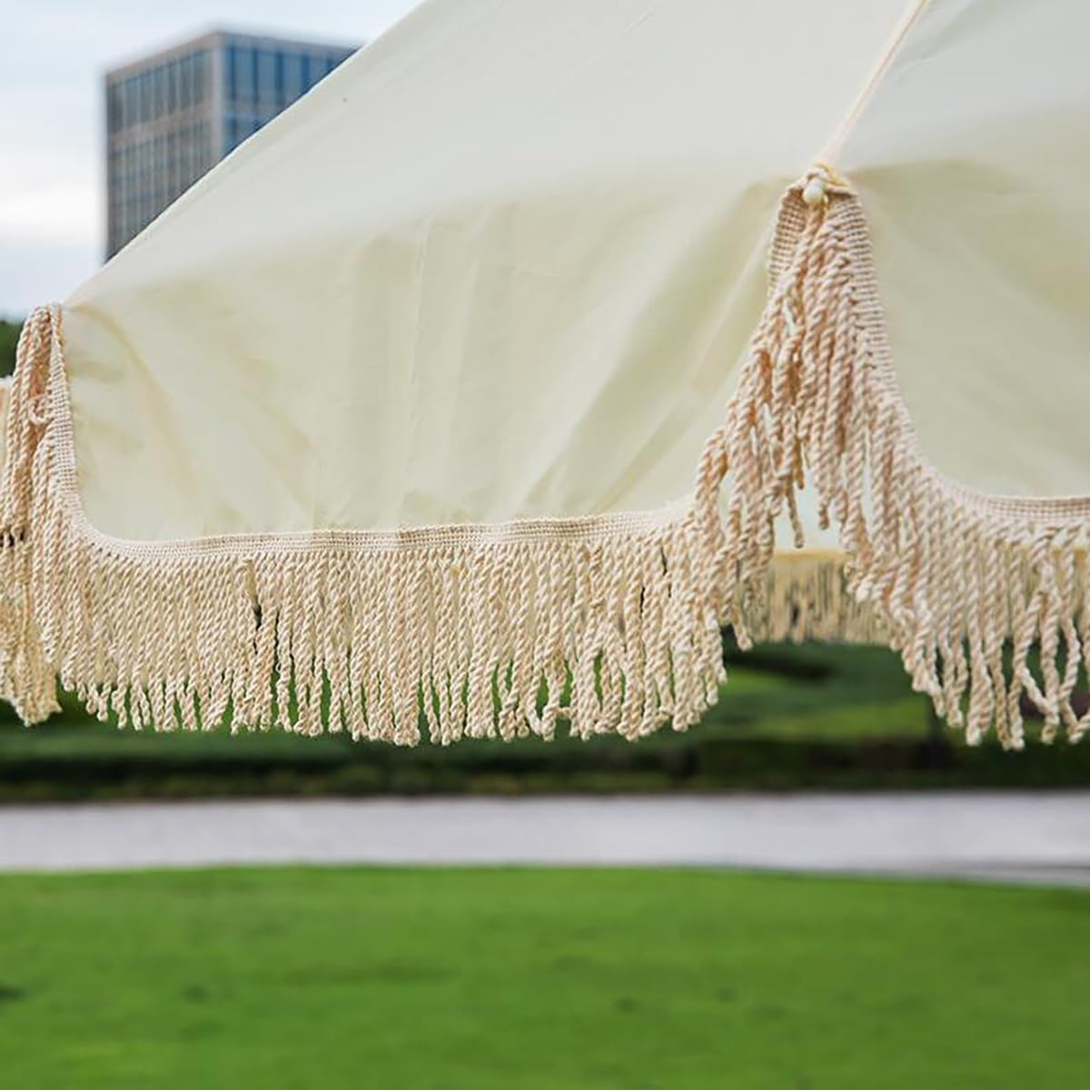 Beżowy parasol z frędzlami, parasole plażowe Boho, parasol ogrodowy Patio z beżowym parasolem z frędzlami, 12 wytrzymałych żeber, do basenu ogrodowego (bez podstawy)
