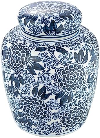 Magcolor Blue & White Ceramic Ginger Jar Set Of 2 With Lid - 7.7 Inch Tall Home Decor Vases