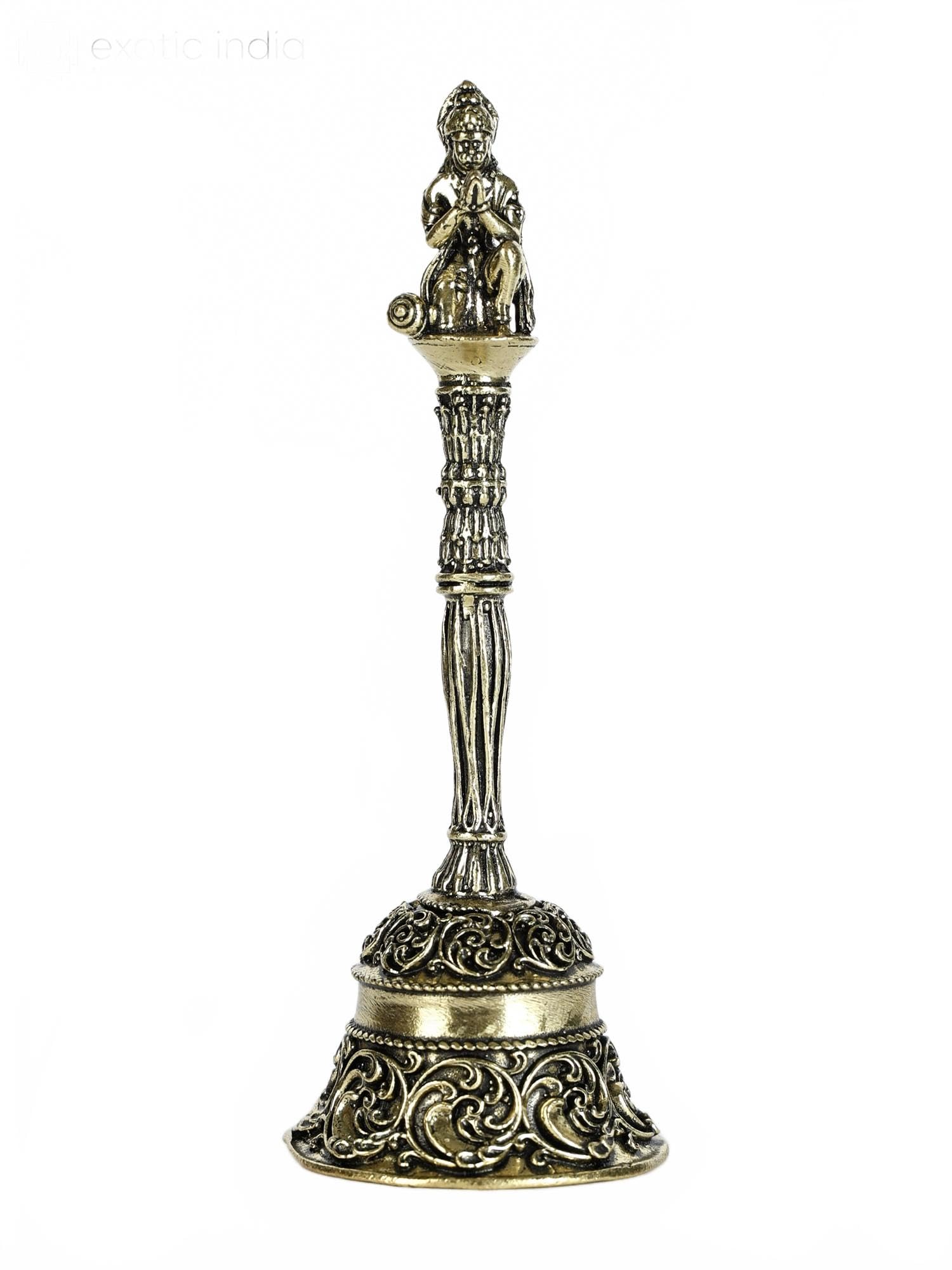 Exotic India Superfine Brass Lord Hanuman Bell Traditional Temple Bell Ghanti in Multiple Sizes for Puja, Aarti and Spiritual Gifts
