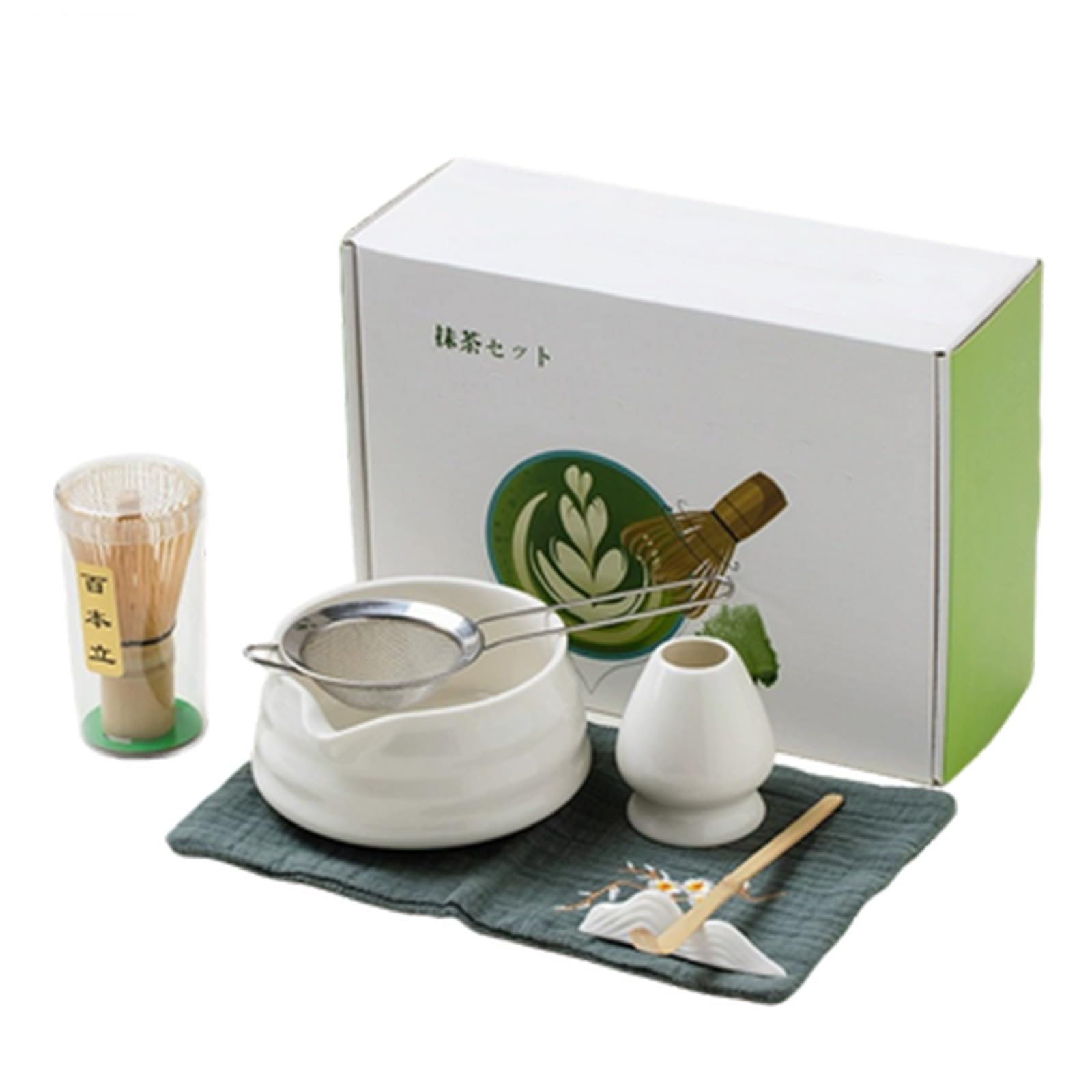 AVIANA Matcha Set of 7 Ceramic Chawan Frosted White Hand Glazed Tea Bowl