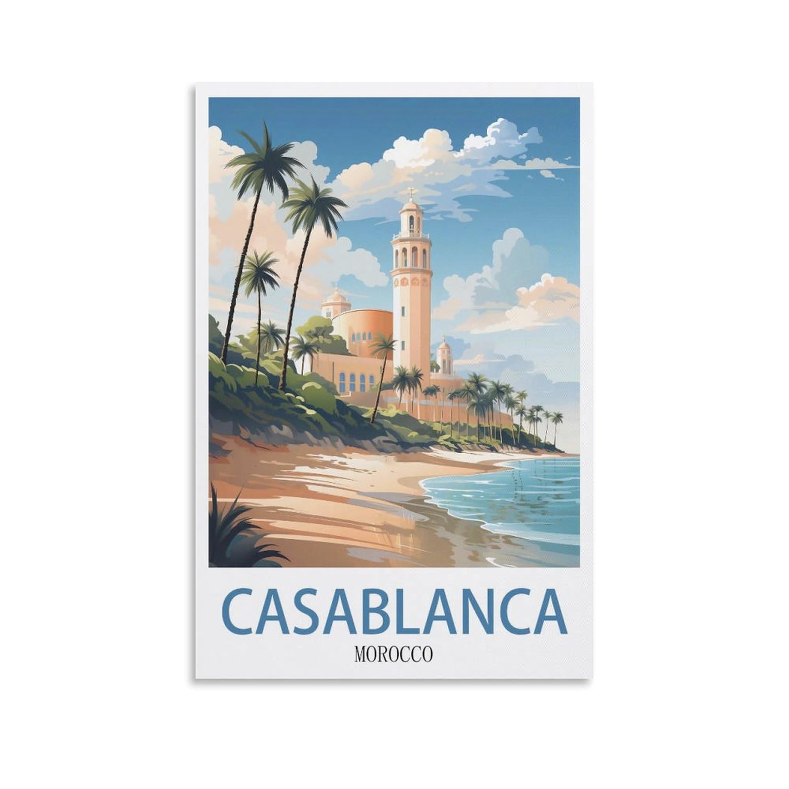 Casablanca Morocco Vintage Travel Posters Beach 20x30inch(50x75cm) Print Poster Home Bathroom Bedroom Office Living Room Decor Canvas Poster