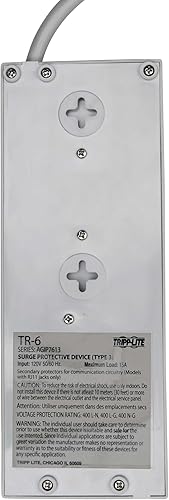 Miniatura 7 de Tripp Lite Regleta de protección contra sobretensiones de 6 tomas, cable de 6 pies, enchufe de ángulo recto y seguro de $50,000 (TR-6), gris