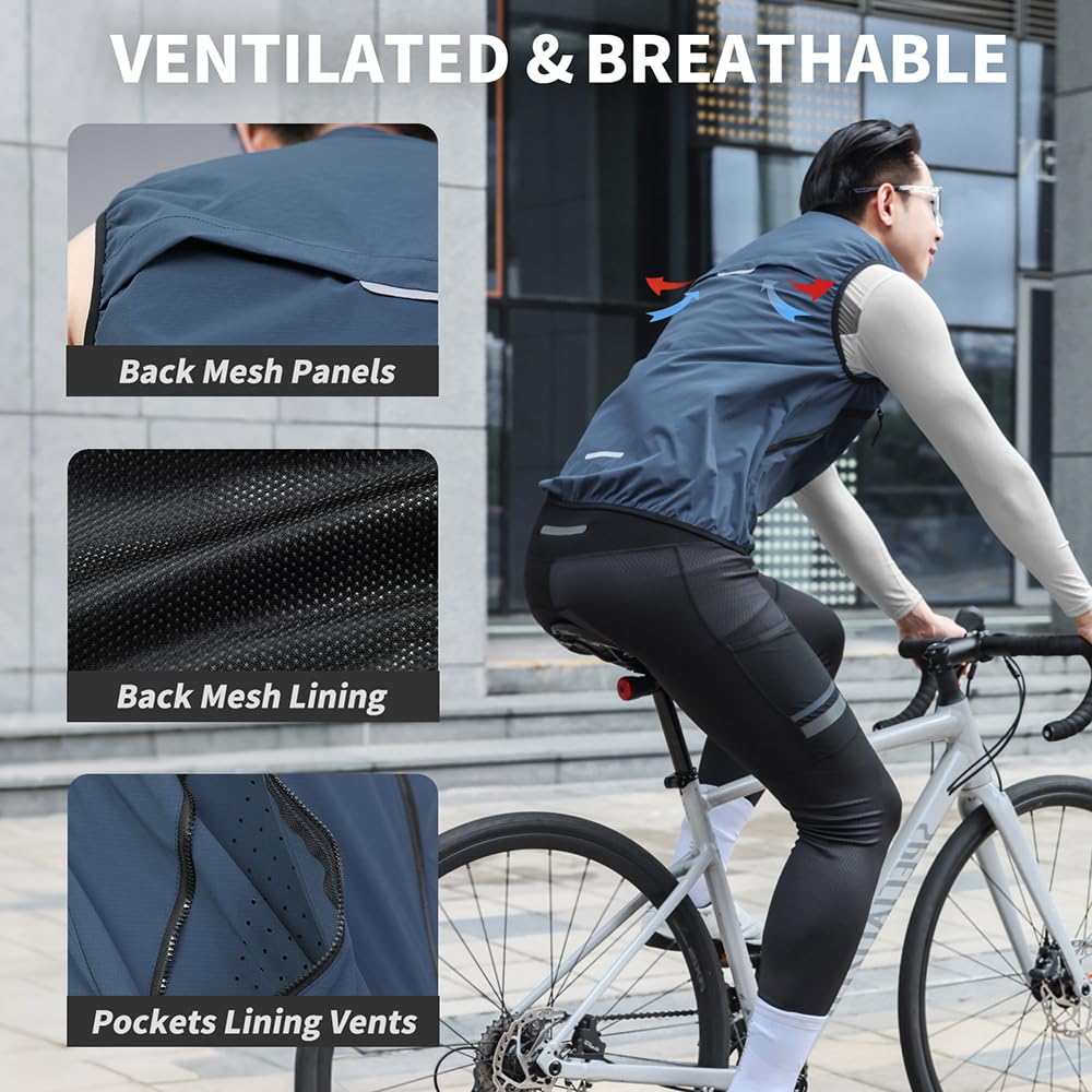 Reflectante Softshell Chaleco De Ciclismo, Hombres Mujeres Impermeable Verano Correr Chaleco De Ciclismo Ligero Sin Mangas, Transpirable Cortavientos Chaleco Deportivo Para Correr