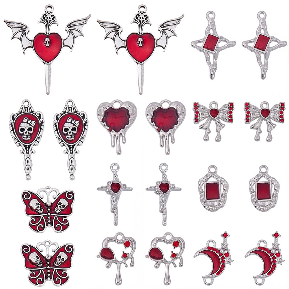 Pendentifs en alliage argenté antique et émail rouge de haute qualité