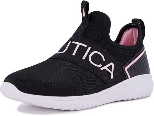 Nautica Tenis deportivos sin cordones para niñas jóvenes, elegantes zapatos para correr y tenis para niños pequeños y grandes