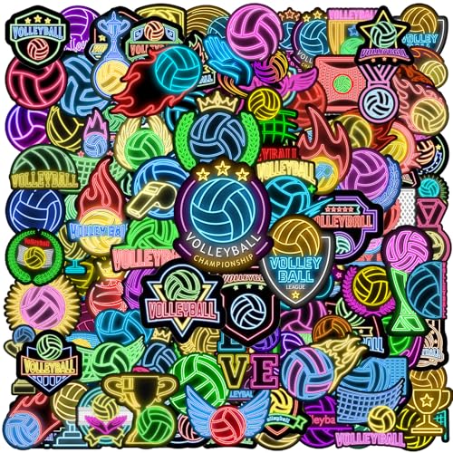 120 PCS Neon Volleyball Stickers Volleyball Party Favors Birthday Party Decorations Gifts Vinyl Waterproof Stickers for Water Bottle Laptop Luggage Helmet