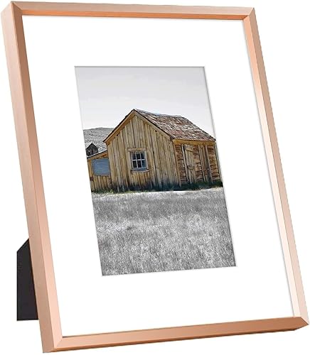 Vista 126 de Golden State Art - Marco de fotos de aluminio satinado clásico de 8 x 10 con alfombrilla de color marfil para fotos de 5 x 7 y cristal real, Dorado