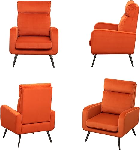 Miniatura 4 de HCHAIRH Silla decorativa de terciopelo con respaldo alto silla de sofá individual de acento moderno de mediados de siglo silla de ocio cómoda y