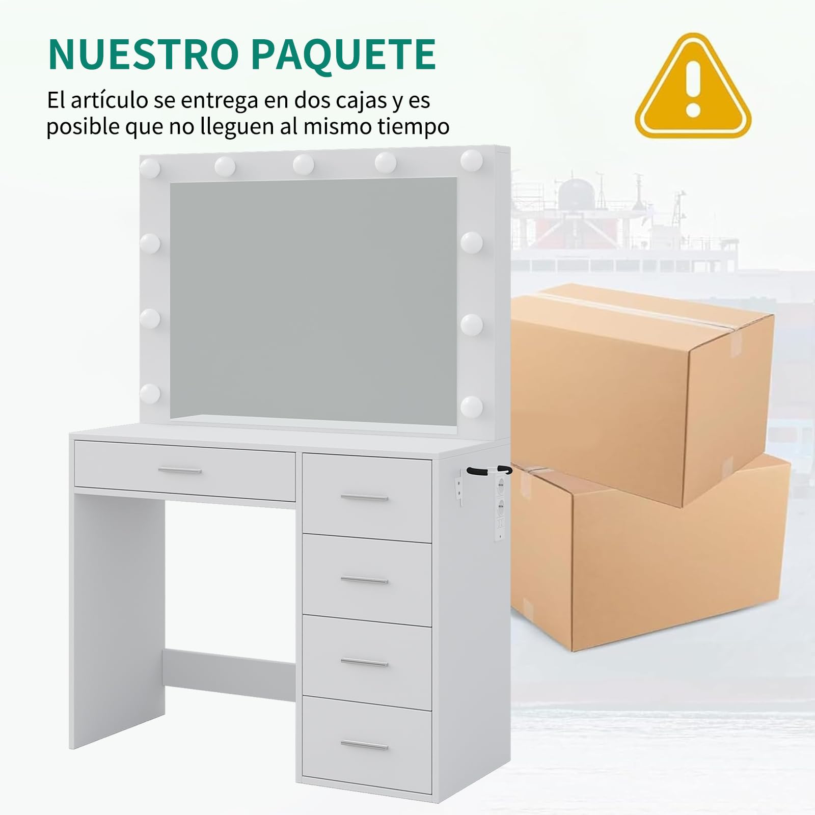 FUSOU Tocador con iluminación, tocador con Espejo, 94 cm, 11 Luces LED, 3 Modos de iluminación, 5 cajones, Mesa cosmética con Silla para Dormitorio, vestidor, Estudio, Blanco