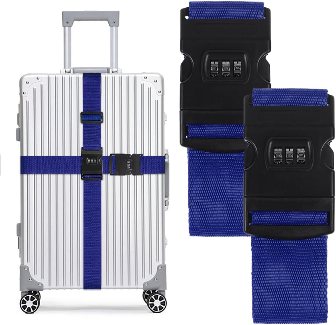 2-Pack T Tersely Luggage Straps with Combination Lock - Secure and Convenient Travel Accessories (Blue)