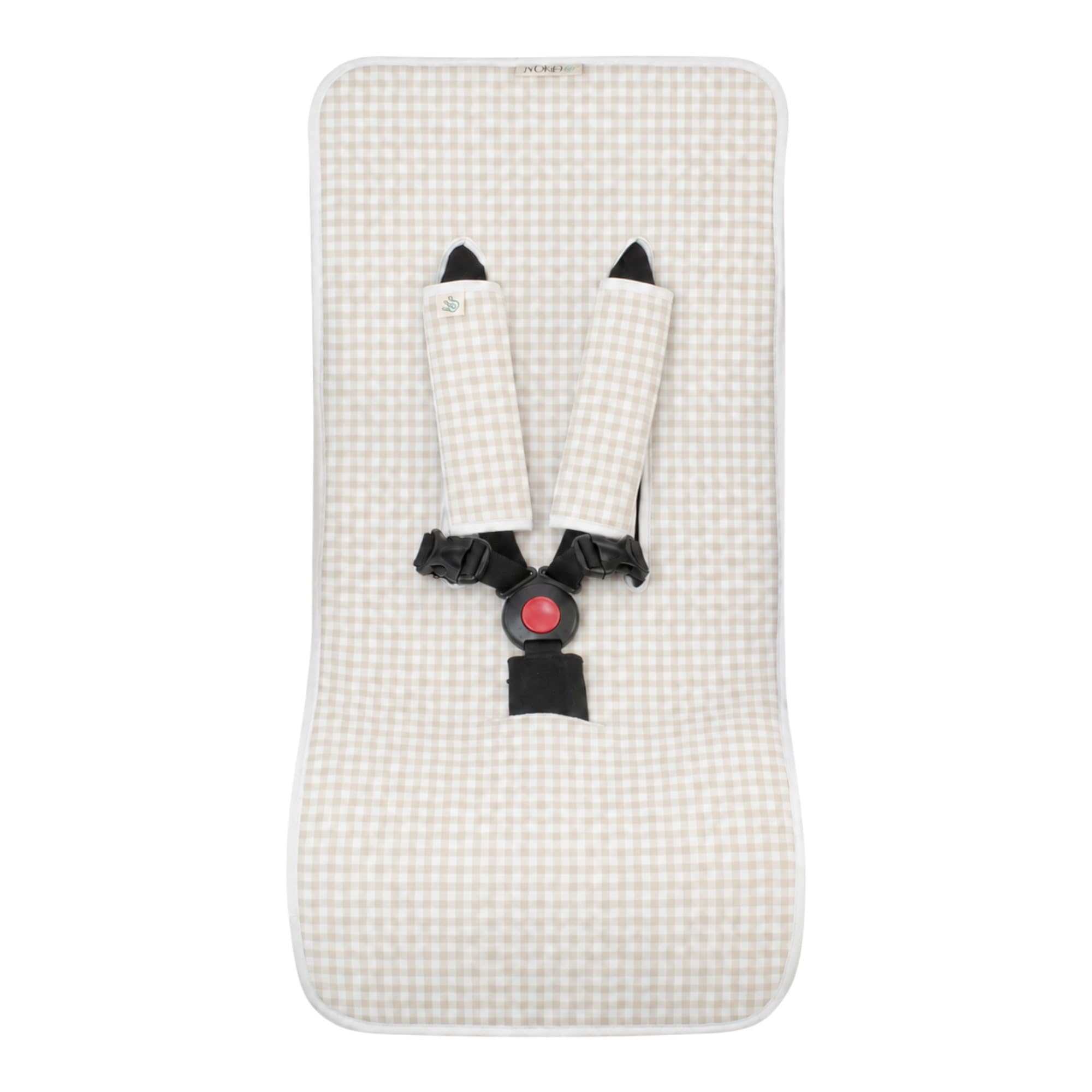 JYOKO KIDS Colchoneta Universal para Cochecito de Bebé y Silla de Paseo Infantil + Protector de Arnés Elaborados en Algodón + Espuma + Tejido 3D Transpirable (Gold Vichy)