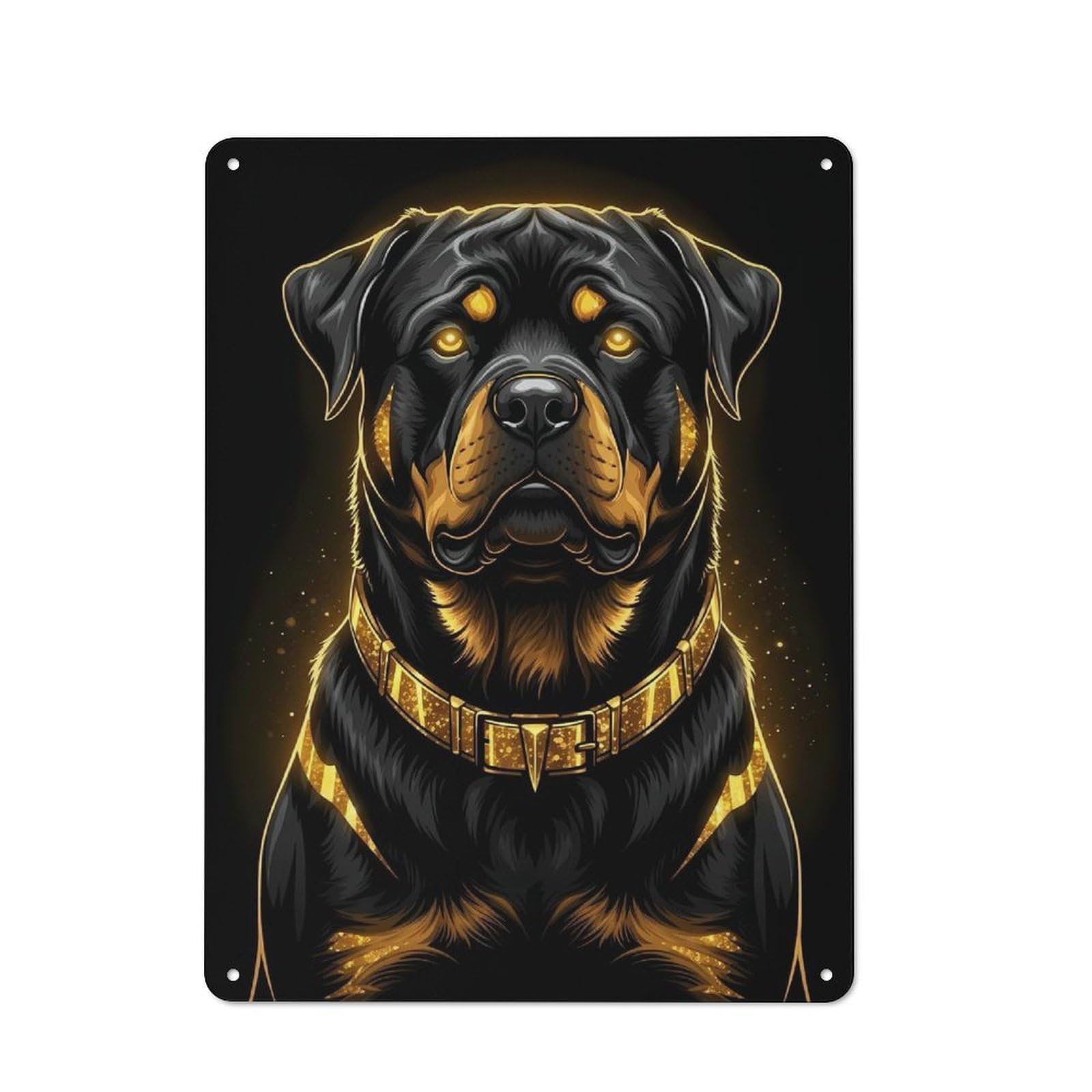 Rustic Tin Sign 40x30cm Featuring Rottweiler with Golden Details for Garage Or Workshop, for Garage, Workshop And Man Cave Decoration