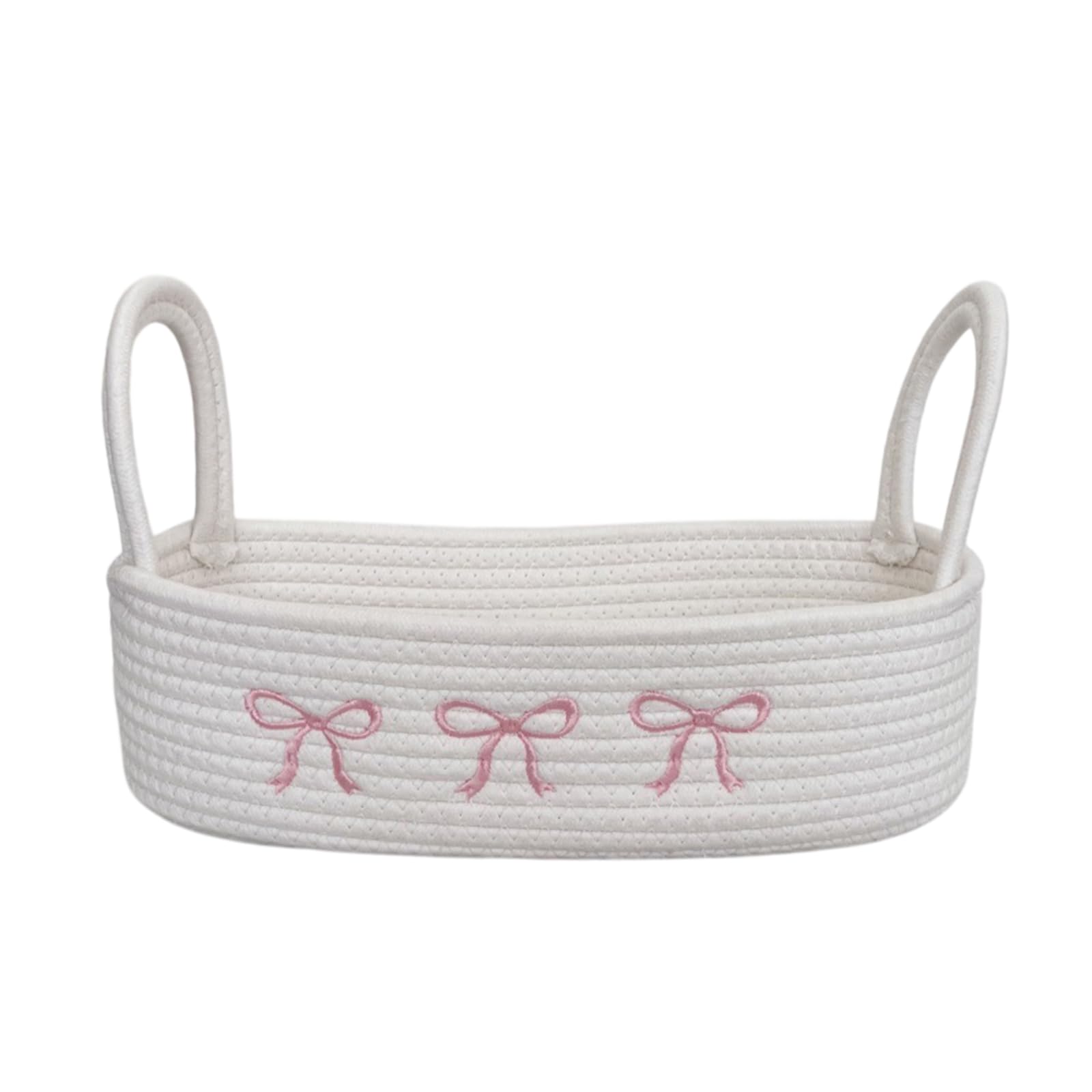 Elnwnnkc White Nordic Styles Cotton Rope Storage Bin Bowknot Handle Decorative Basket Storage Organizers For Home Offices Organization Cotton Rope Basket