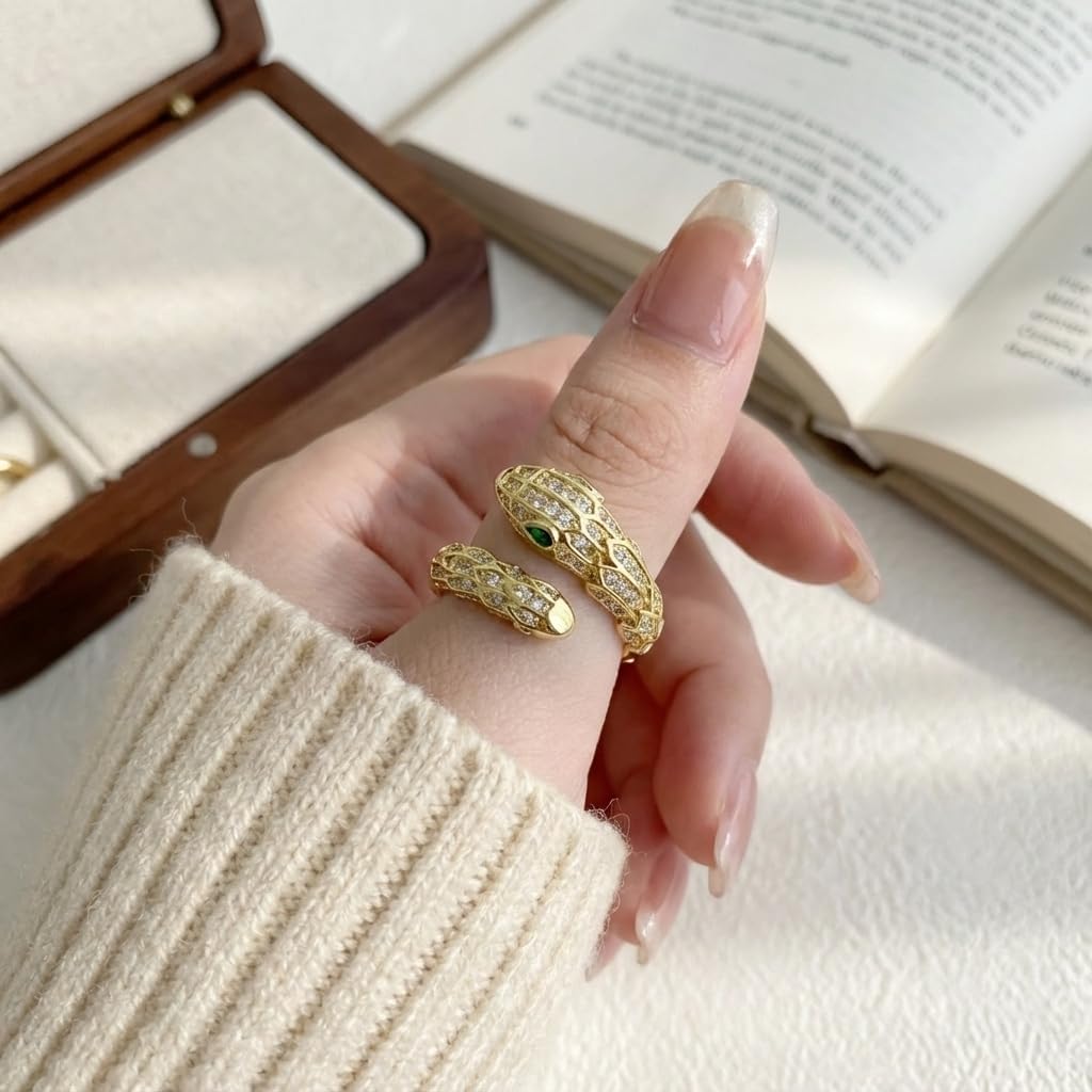 Non Tarnish Gold & Silver Plated Ring for Women Men Stylish Statement Animal Jewelry with Micro-Pave CZ Adjustable Size 10-12 for a Loose Fit Fashion Gift
