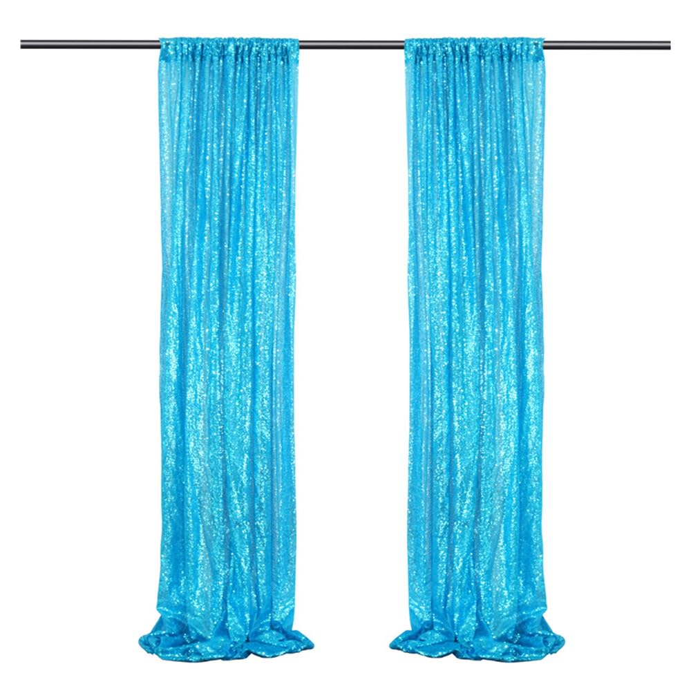 Rideau à paillettes, 1 panneau, 2 x 10 m, bleu pailleté, rideau de fond brillant, pour anniversaire, mariage, scène